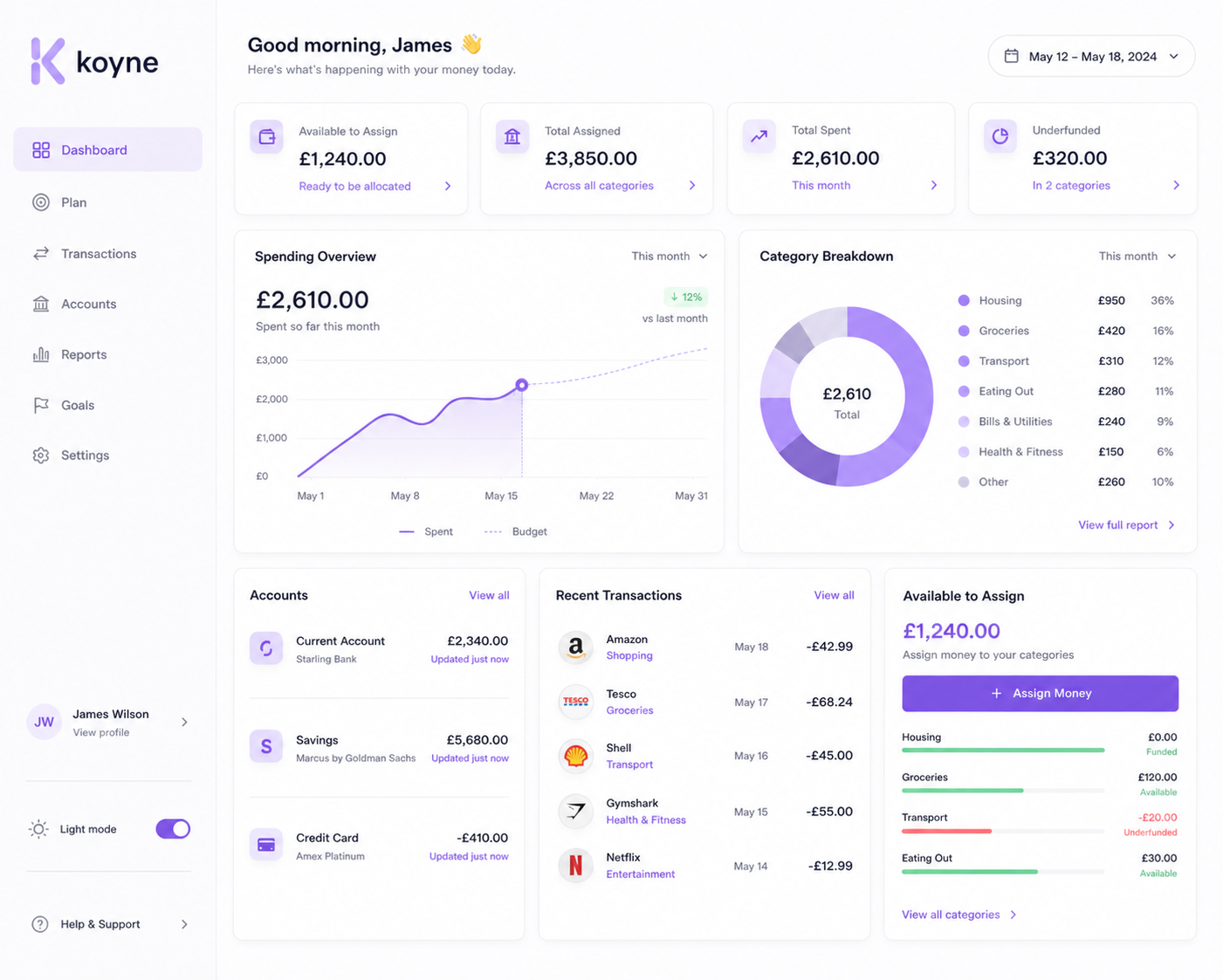 Koyne dashboard preview